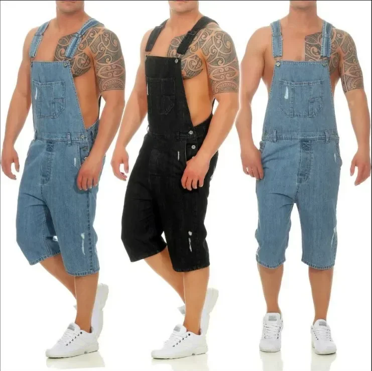 

Overalls Men Jeans Mid Waist Pockets One Piece Jumpsuits Denim Solid High Street Cargo Knee Length Ankle Length Distressed 2025