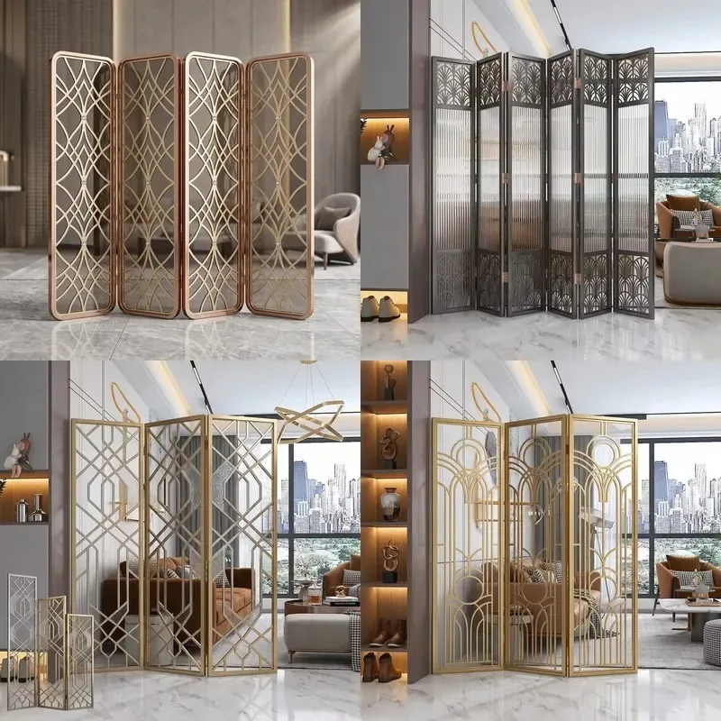 Custom Stainless Steel Laser Cut Folding Decorative Screen Partition Foldable Room Divider for Hotel Lobby Interior