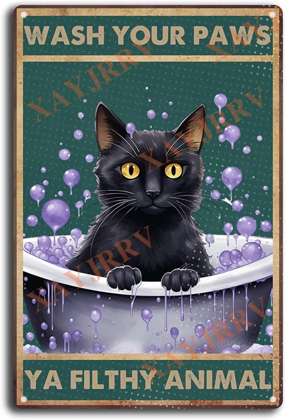 Vintage Metal Tin Sign Black Cat Metal Tin Sign Wash Your Paws Ya Filthy Animal Metal Sign Decor Tin Sign Wall Art Metal Poster