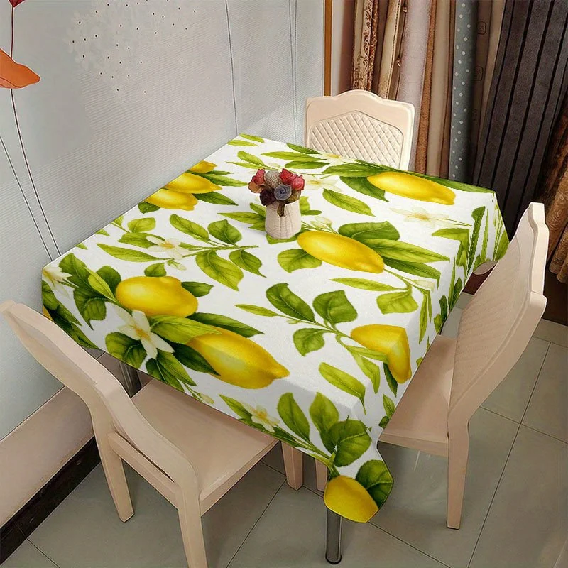 A Soft And Stylish Tablecloth Featuring a Lemon Floral Pattern, Machine Washable And Easy to Clean, Brightening Up The Dining Atmosphere And Serving As a Table Decoration
