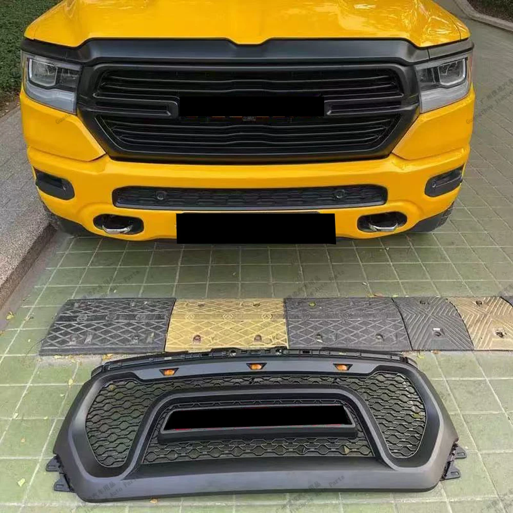 

LED Front Mesh Racing Grill For Dodge Ram 1500 2019 2020 2021 2022 Raptor Style Replacement Front Grille Bumper Grid ABS Black