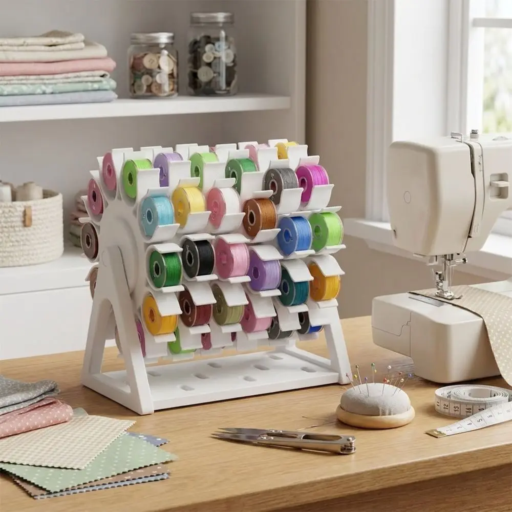 60 Slots Rotating Bobbin Thread Organizer 3D Printed Hand Crank Sewing Thread Spool Holder DIY Sewing Non-slip Base