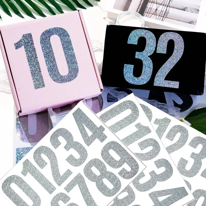 5 ورقة 10 سنتيمتر 4 بوصة فسيفساء لامعة عدد StickerSilver كبير عاكس صندوق البريد أرقام ملصق المنزل مكتب الأعمال هدية صندوق ديكور