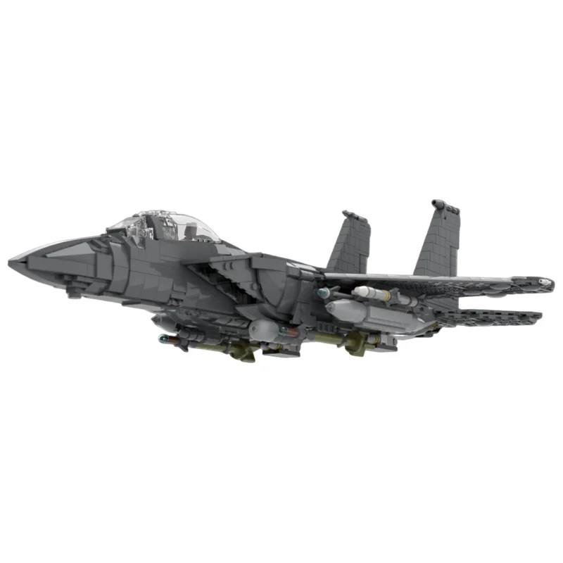 MOC Building Blocks Twin Tail Dual Engine Combat Jet Aircraft Detailed Realistic DIY Assembly Brick Set Desktop Scene Ornament