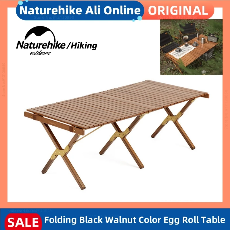 Naturehike Outdoor Folding Solid Wood Tables Camping Black Walnut Egg Roll Table Portable BBQ Picnic Table Travel Wood Furniture