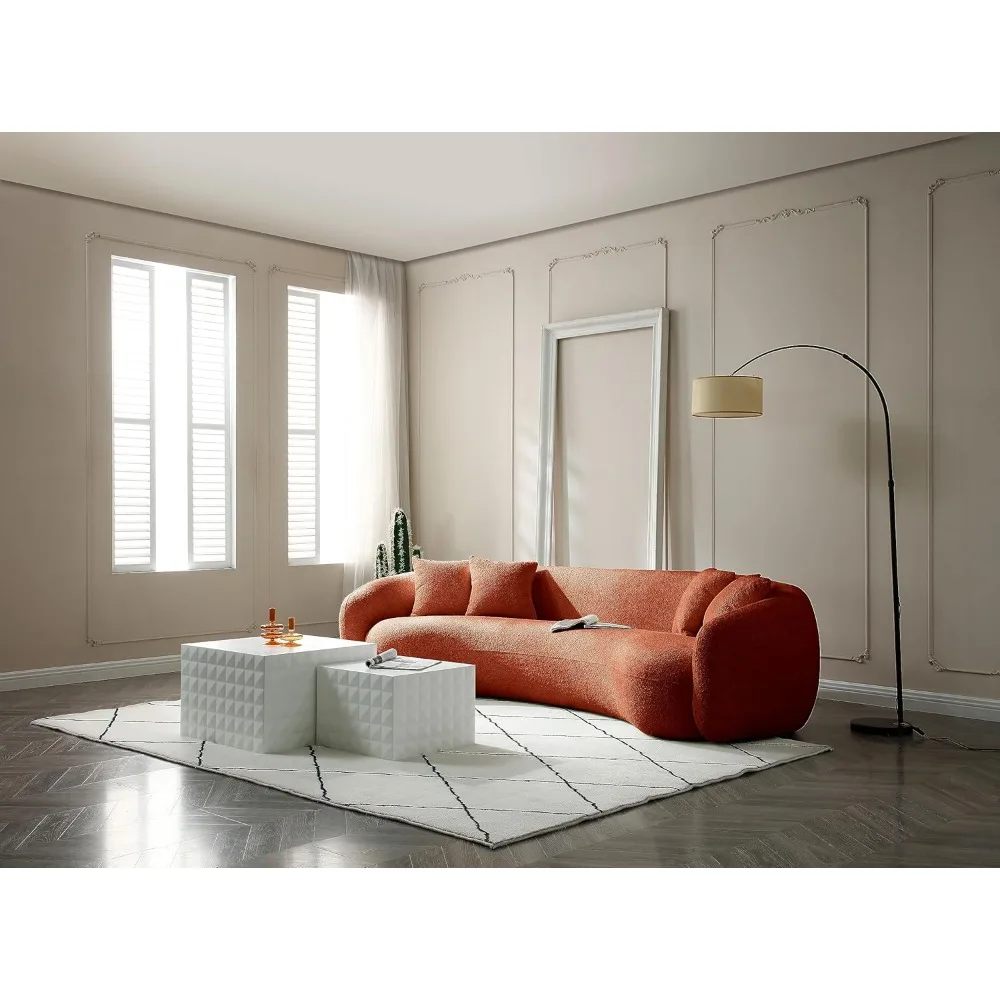 

Minimalist Style Boucle Fabric Upholstered Curved Sofa, 5 Seater Half Moon Design Cloud Couch with Throw Pillows, Free Assembly