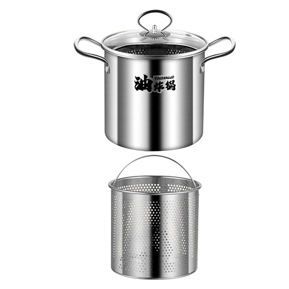 

1 set 1 Set Stainless Steel Deep Fryer Pot With Basket Household Frying Pan Kitchen Cookware Convenient Multi-Purpose Fry Pot