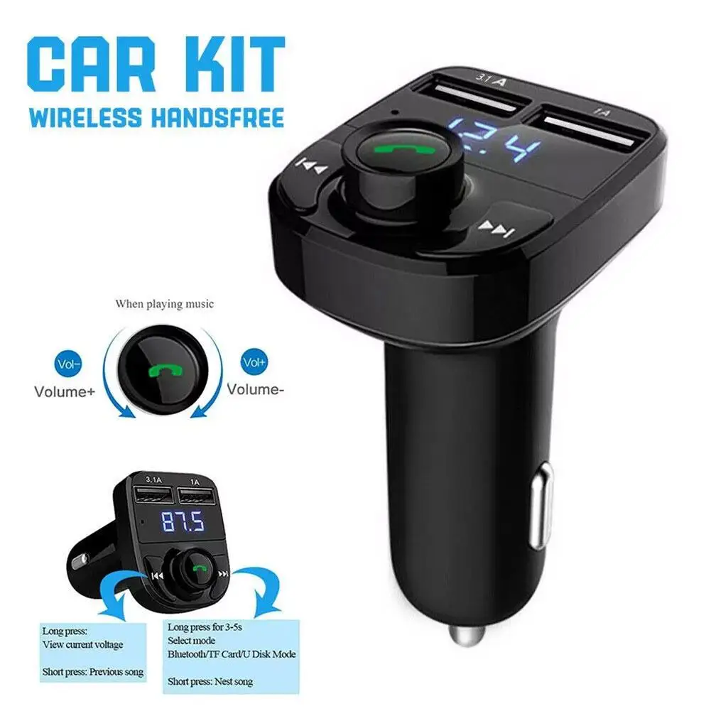 Transmisor FM Inalámbrico Bluetooth para Auto con Pantalla Digital USB, Carcasa de ABS, Micrófono con Cancelación de Ruido, Adaptador Inalámbrico para Auto