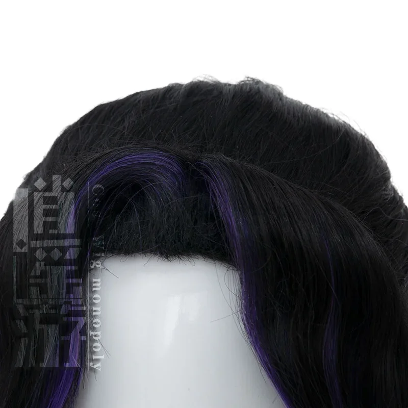 Alta qualidade borboleta ninja cos peruca 45cm preto roxo resistente ao calor cabelo sintético festa de halloween anime cosplay perucas peruca boné