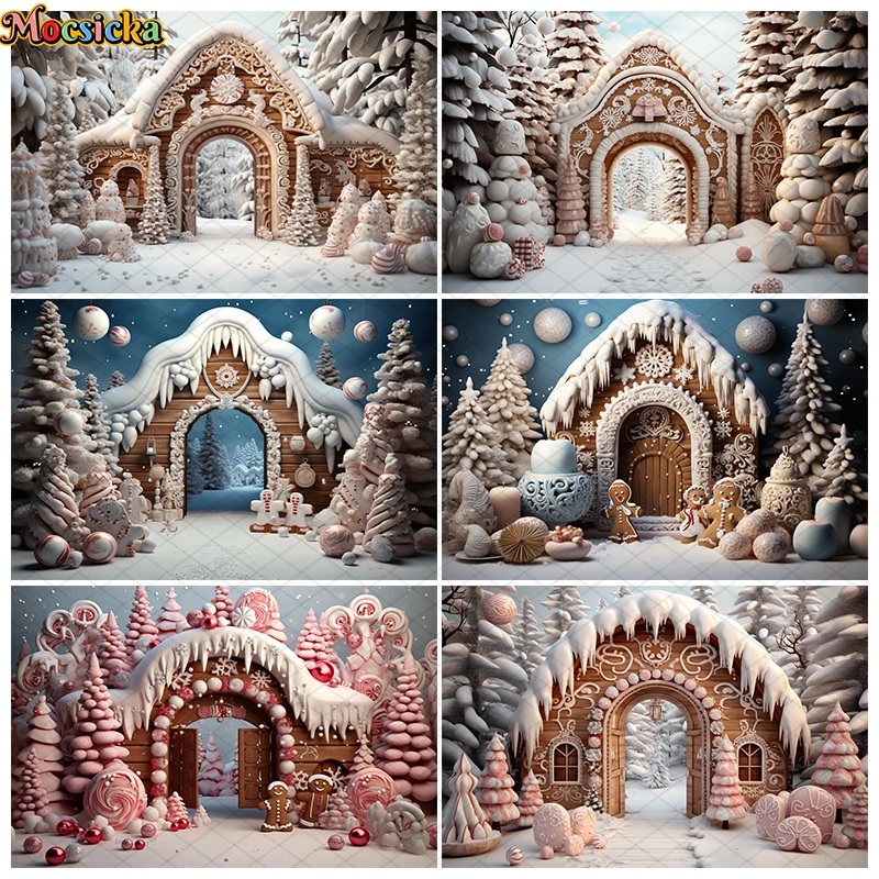 

Mocsicka Winter Christmas Arch Backdrop Photography Kids Portrait Cake Smash Decoration Xmas Tree Snow Cookie Toy Backgrounds