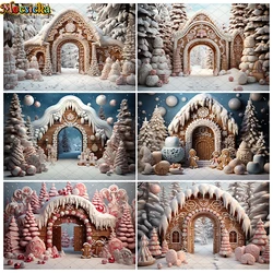 Mocsicka Winter Christmas Arch Backdrop Photography Kids Portrait Cake Smash Decoration Xmas Tree Snow Cookie Toy Backgrounds