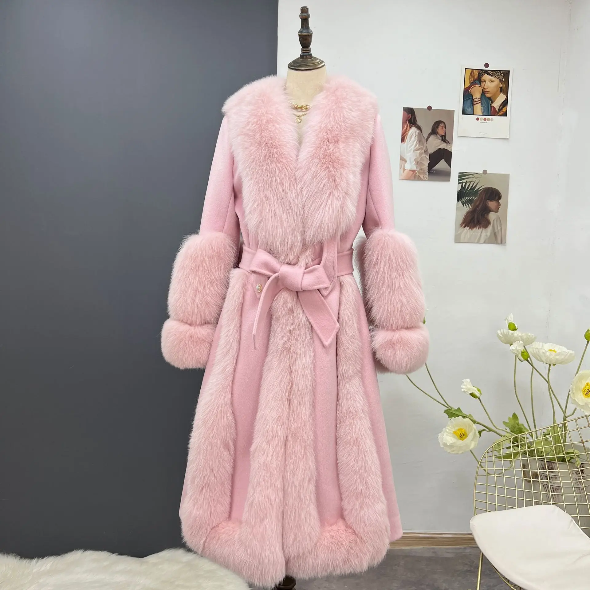 Winter Fur Grass Coat Women's Long Wool Coat Goose Down Coat Inner Tank Treasure Qian Jin