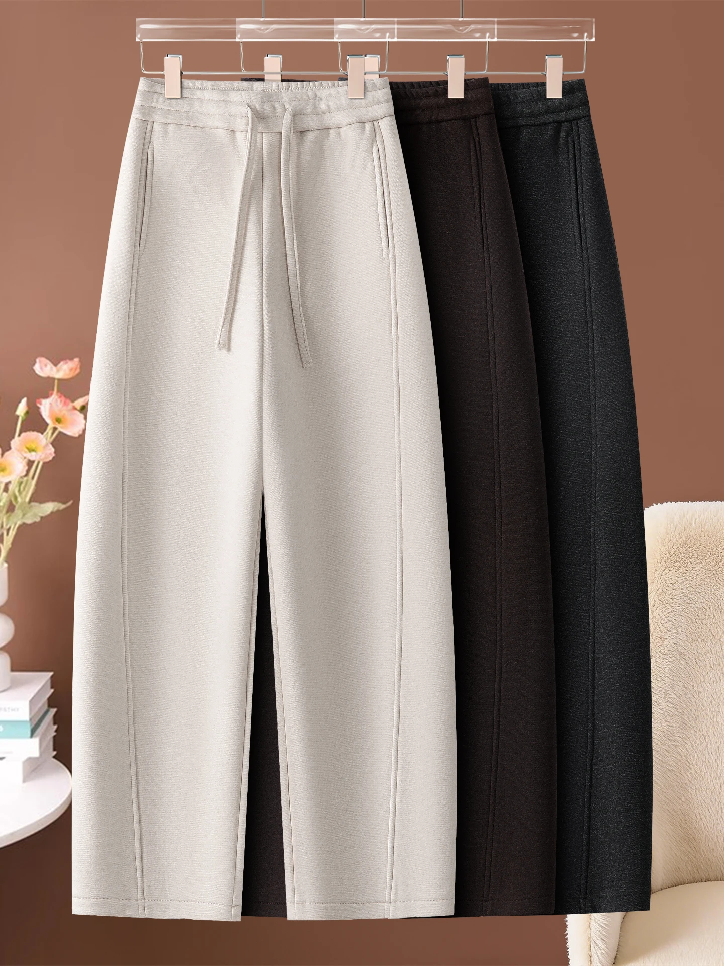 

Acetate Wool Fleece Lined Banana Pants High Waist Casual Sporty Women's Autumn Winter New Style Popular High Waist Loose Fit ...