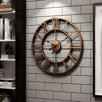 

Nordic Roman Numeral Metal Wall Clocks Retro Hollow Iron Round Art Black Gold Large Outdoor Garden Clock Home Decoration 40/45CM