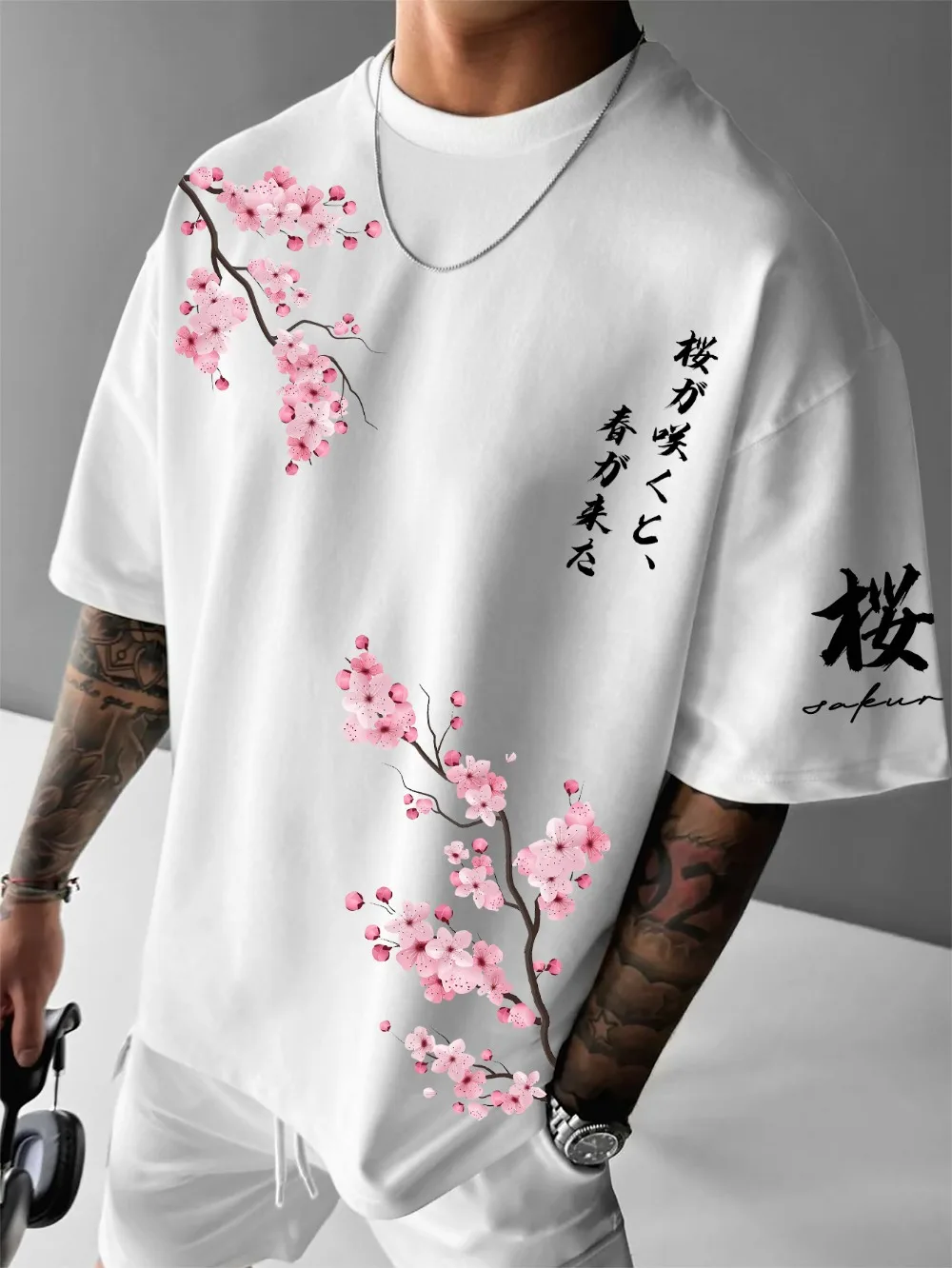 Harajuku Japanese Cherry Blossom Multi-color 3D Print Breatha Quickdry Men Tshirt Casual Fashion Sport Y2K Parent-child Clothing
