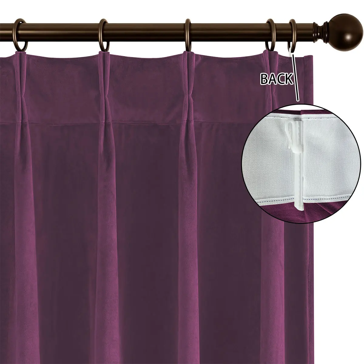 1 Pair Violet Blackout Velvet Curtains, Luxury Ins Style Pinch Pleat Drapes, Thermal Insulated for Floor Windows