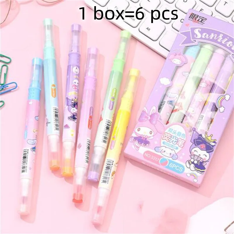 36pcs/lot Sanrio Kuromi Melody Highlighter Cinnamoroll 6 Colors Fluorescent Marker Drawing Pens Office School Supplies