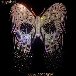 Big Butterfly Rhinestone Transfer Motifs Iron on Crystal Applique Patches Hot Fix Design for Shirts