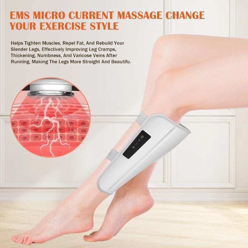 

Leg Calf Foot Massager with Heating EMS Technology 5 Modes 15 Intensity Levels Pain Relief Circulation Boost Adjustable Portable