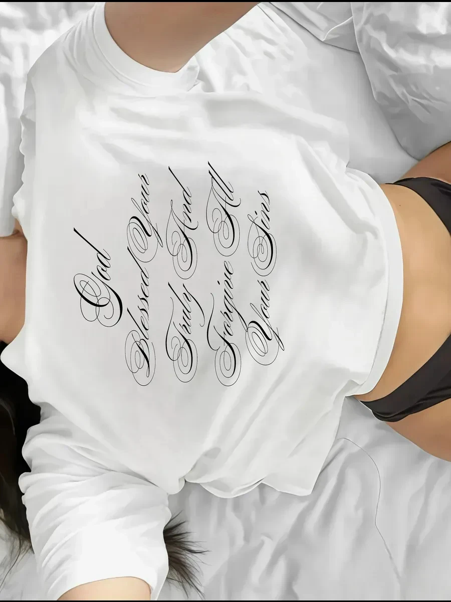 God Blessed Letter Print T-Shirt Women Christian Inspirational Quotes Graphic Tees Casual Short Sleeve Tops