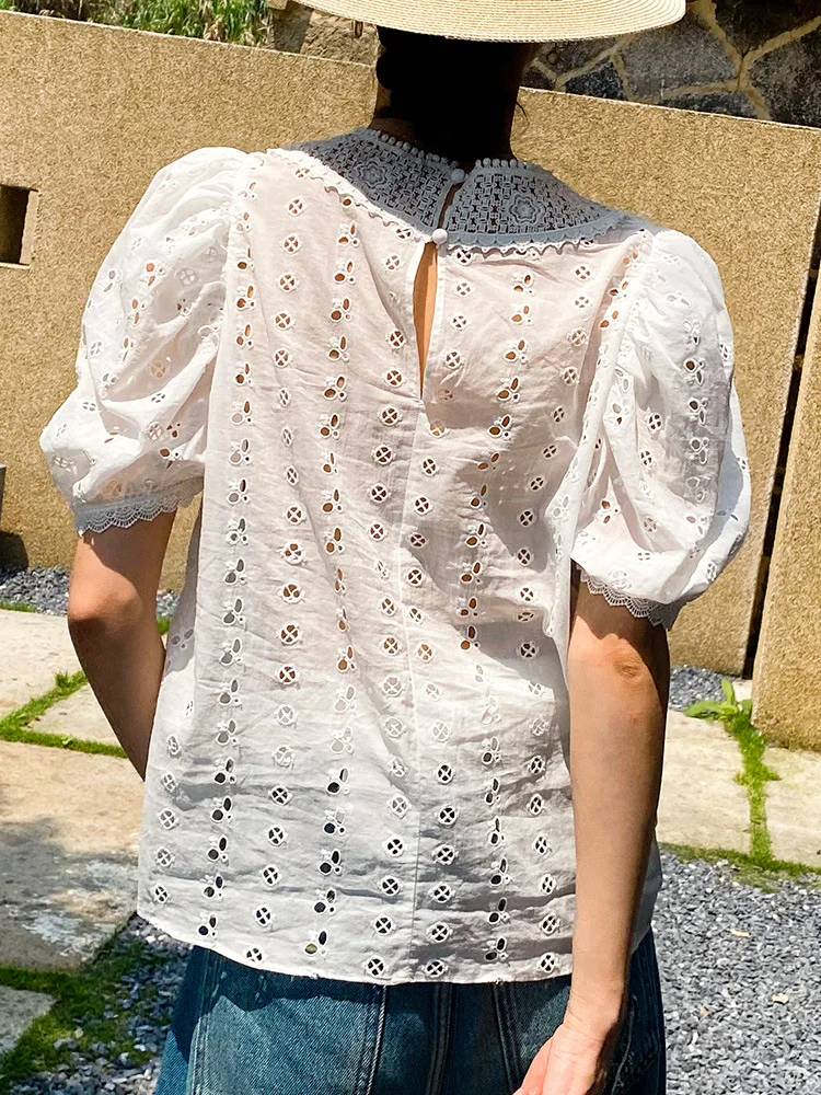 

Spring Summer New Sle Women's Holiday Top White Embroidered irt mid Sve Cross Border Oil South Fem Summer Clothes