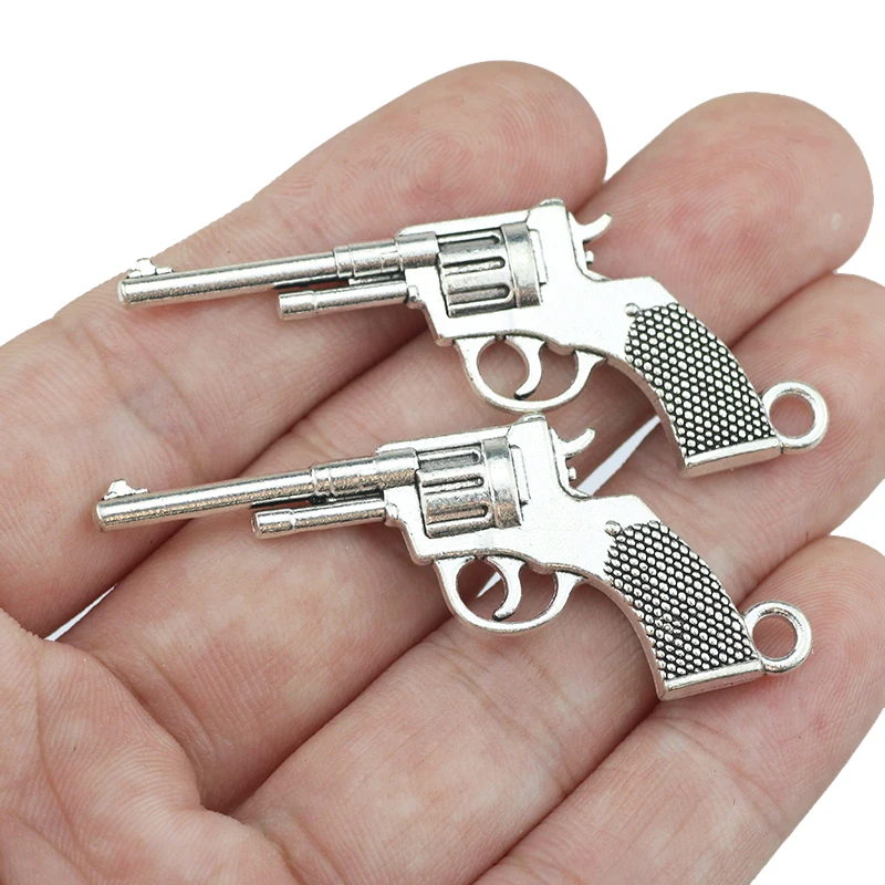 4 Pcs/Lot 22MM*55MM Antique Silver Color Revolver Gun Charms Keychain Charm Pendant For DIY Jewelry Making