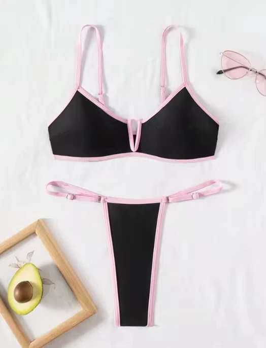 V Shaped Bikini Women Swimwear Female Swimsuit Two-pieces Thong Bikini set High Cut Leg Padded Bather Bathing Suit Swim
