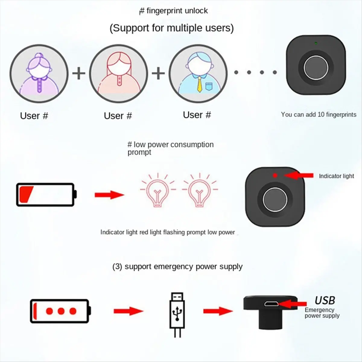howhow Biometric Fingerprint Lock Black Keyless Cabinet Lock Smart Drawer Locks Anti-Theft Door Lock Long Standby Time