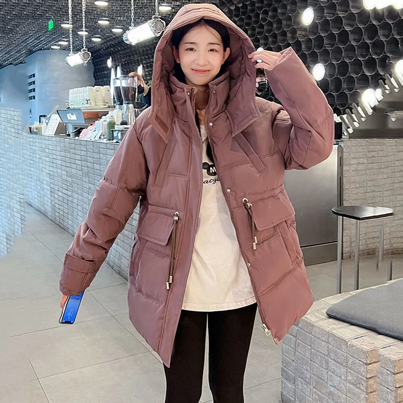 New Women's Long Down Cotton Jacket Winter Warm Quilted Jackets Hooded Parker Overcoat Casual Female Cotton clothing khaki