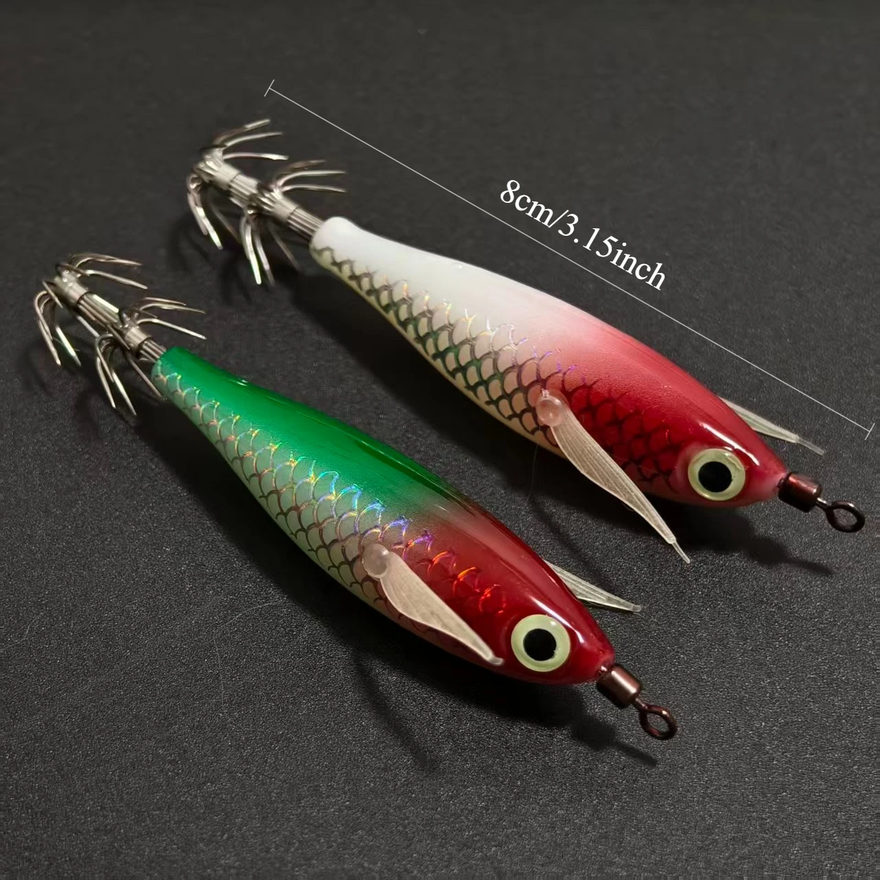 2 قطعة الصيد إغراء الحبار هوك 8 سنتيمتر 5.6 جرام كامل الجسم Noctilucent الخشب الروبيان المزدوج هوك صنع الضوضاء الصيد الطعم الصيد اكسسوارات
