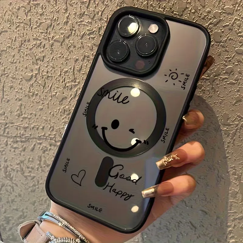 For iPhone 17 16 15 14 13 12 11 Pro Xs Max Plus Air Mini XR X 17e 16e English Smiley Face Anti Drop Phone Case Magsafe Cover