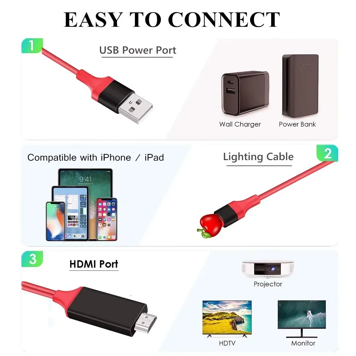 1080P HDTV TV kablowy Cyfrowy adapter AV do iphone'a do kabli HDMI do iphone'a 8 7 8plusX XR XS 11 do iPada Mini Air Pro