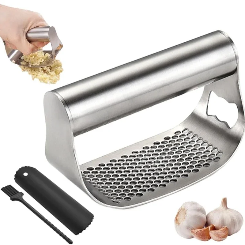 Stainless Steel Garlic Presser Rocker Mincer Manual Garlic Crusher Comfortable Handle Garlic Chopper for Kitchen Tools Gadgets