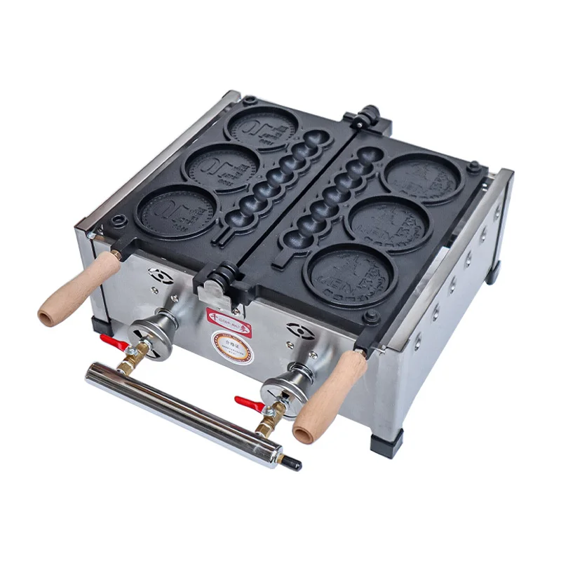 Professional 3pcs Gold Coin Shaped Waffle Maker Baker and 1 String Skewer Waffle Balls Making Machine Electric or Model