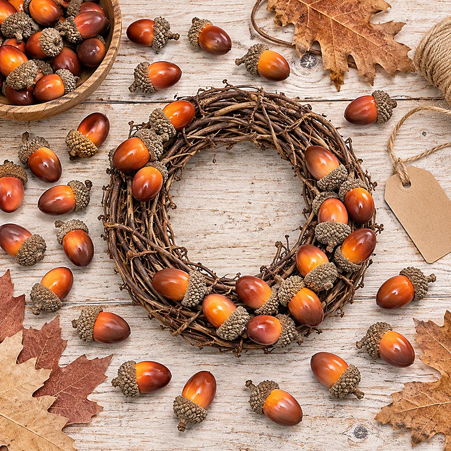 10Pcs Artificial Acorn Pine Cones, Lifelike Simulation Oak Nut, Fake Fruit Autumn Home Decor, DIY Craft New Year Photo Props