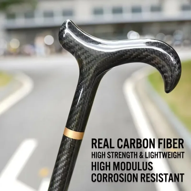 High-strength carbon fiber folding telescopic walking stick, ultra-light rubber head, mountaineering walking stick