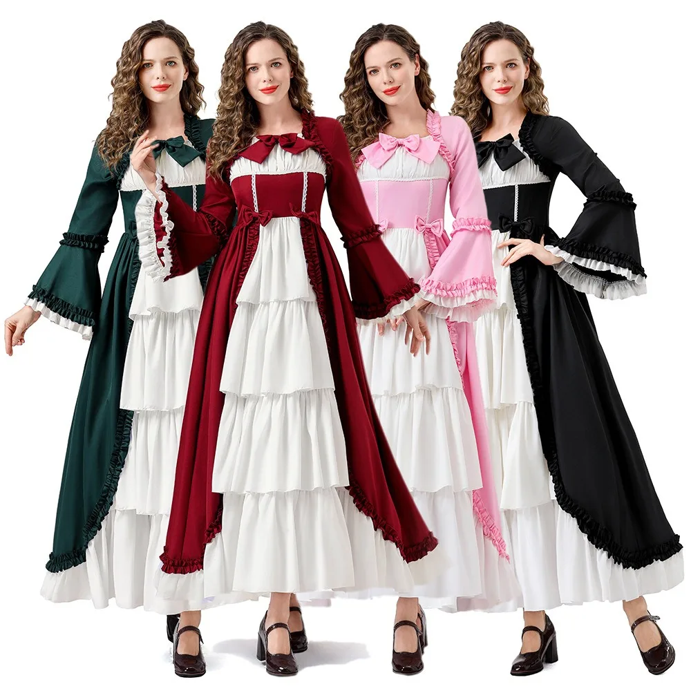 Fantasia de Halloween medieval renascentista adulta – Vestido de princesa retrô euro-americano cortesano multicolorido para reuniões
