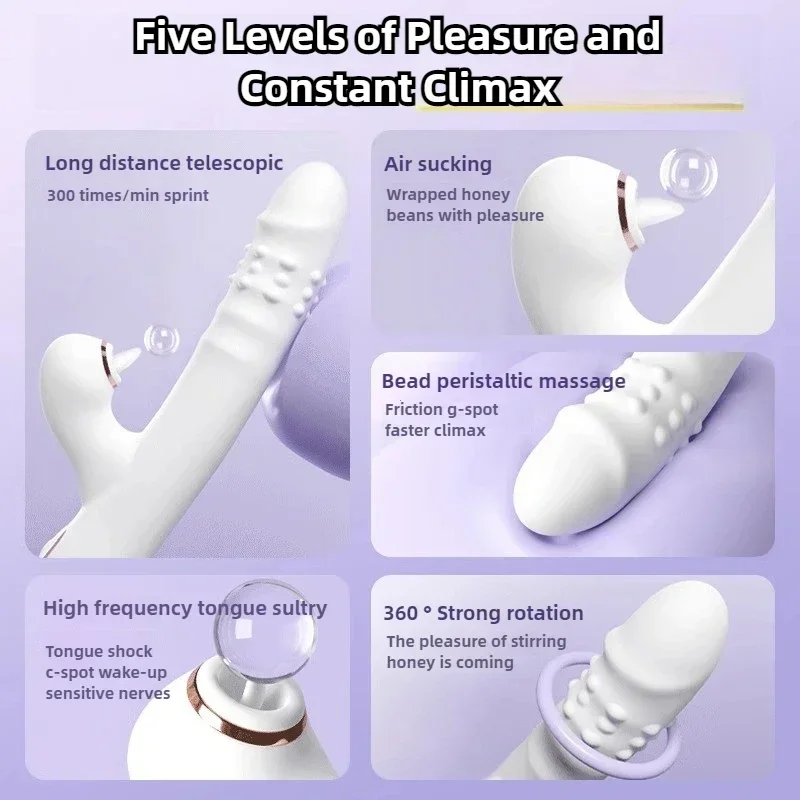 Vibrator Thrusting Dildo with multiple vibration/sucking modes, Multifunctional waterproof Sex Toys Thrusting, with Licking