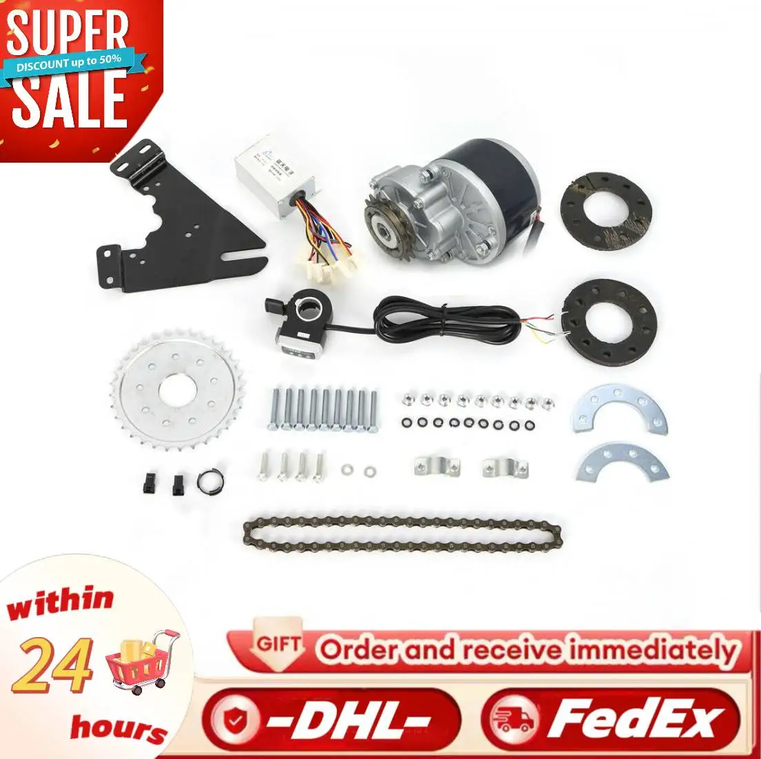 

Комплект для переоборудования электрического велосипеда с цепью и дроссельной заслонкой для большого пальца, 250 Вт, 24 В, щеточный двигатель с комплектом для модернизации свободного хода, 3000 об/мин, газ для большого пальца