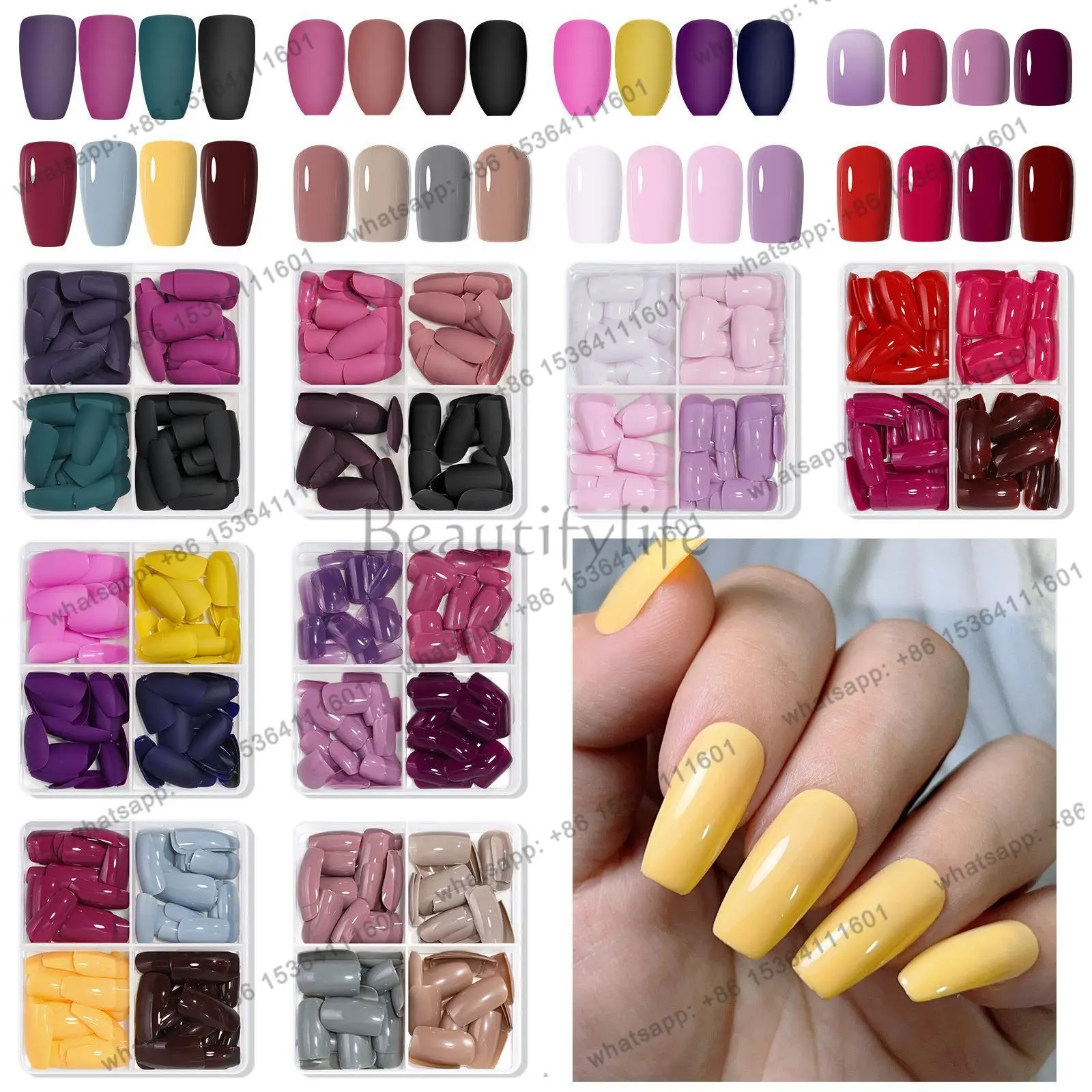 Cross-border hot-selling solid color matte matte nail piece short full sticker matte removable wearable 96pcs