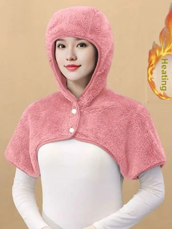 Women's Coral Fleece Jacket Casual Hooded Home Wear Short Top Warm Shoulder Neck Protection Autumn Winter Mom Style Leisure