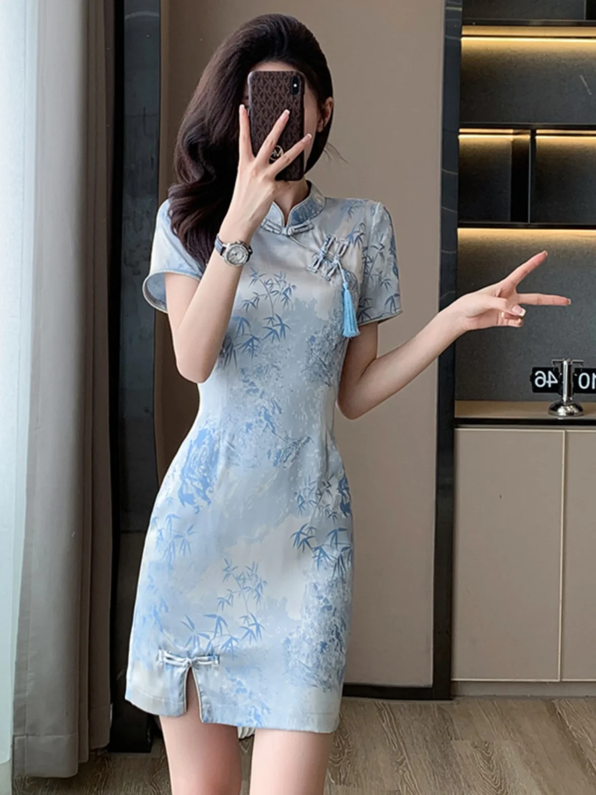 

Elegant Short Sleeve Qipao Dress Women's Miniature Style Reformed Dress Summer New Chinese National Style High-End ...