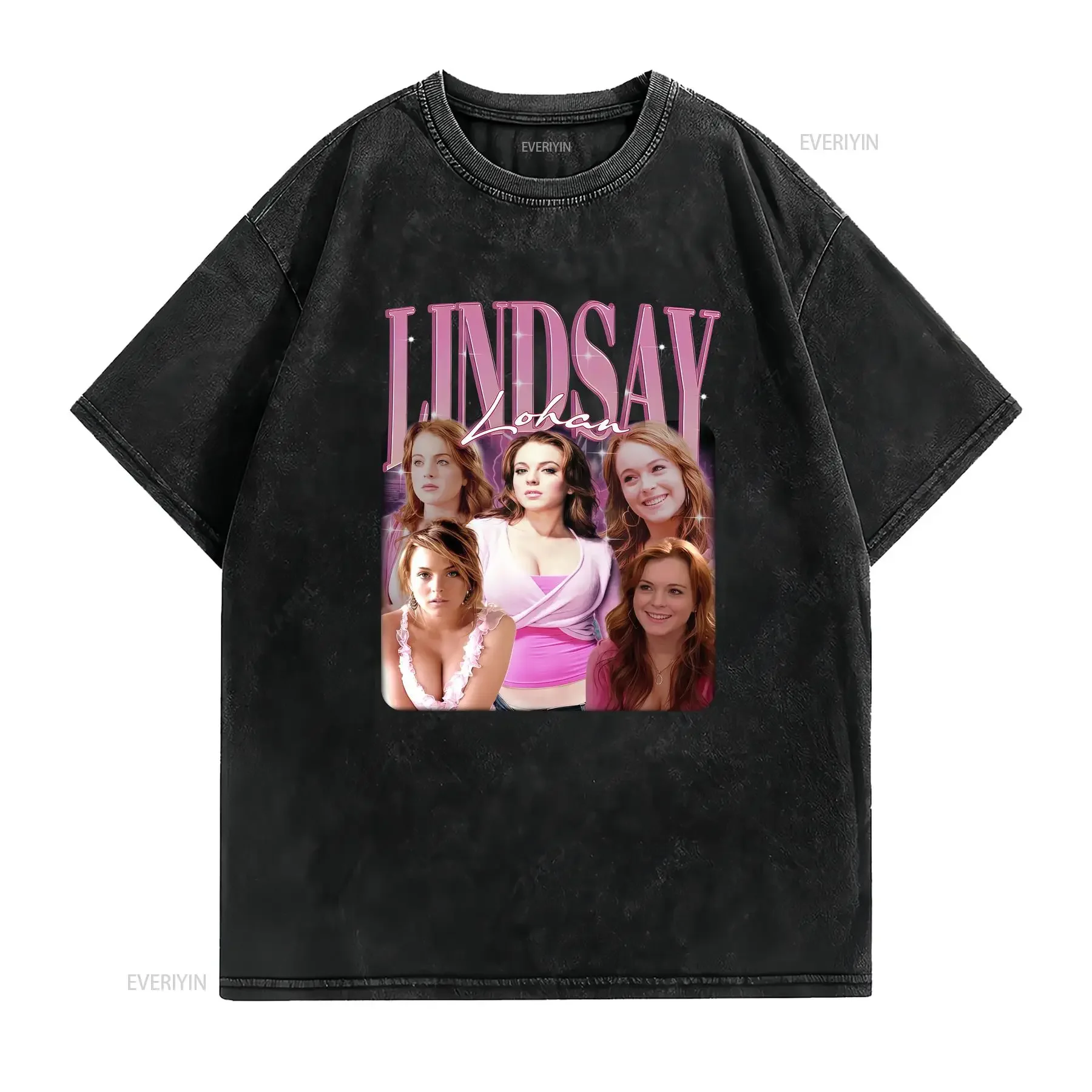 Retro LINDSAY LOHAN Vintage T Shirt Homage Fan 90s Merch Washed Stretched streetwear Stylish fashion graphic vintage Washed