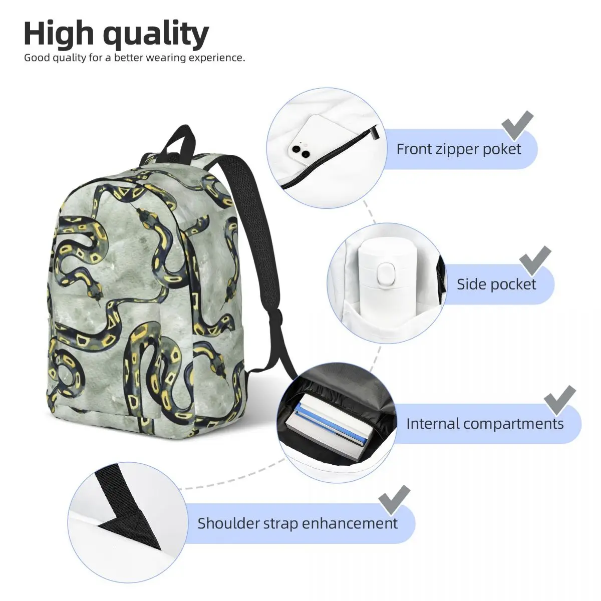 Mochila de cobra para jardim de infância, escola primária estudante Bookbag, menino e menina, mochila de lona infantil, leve