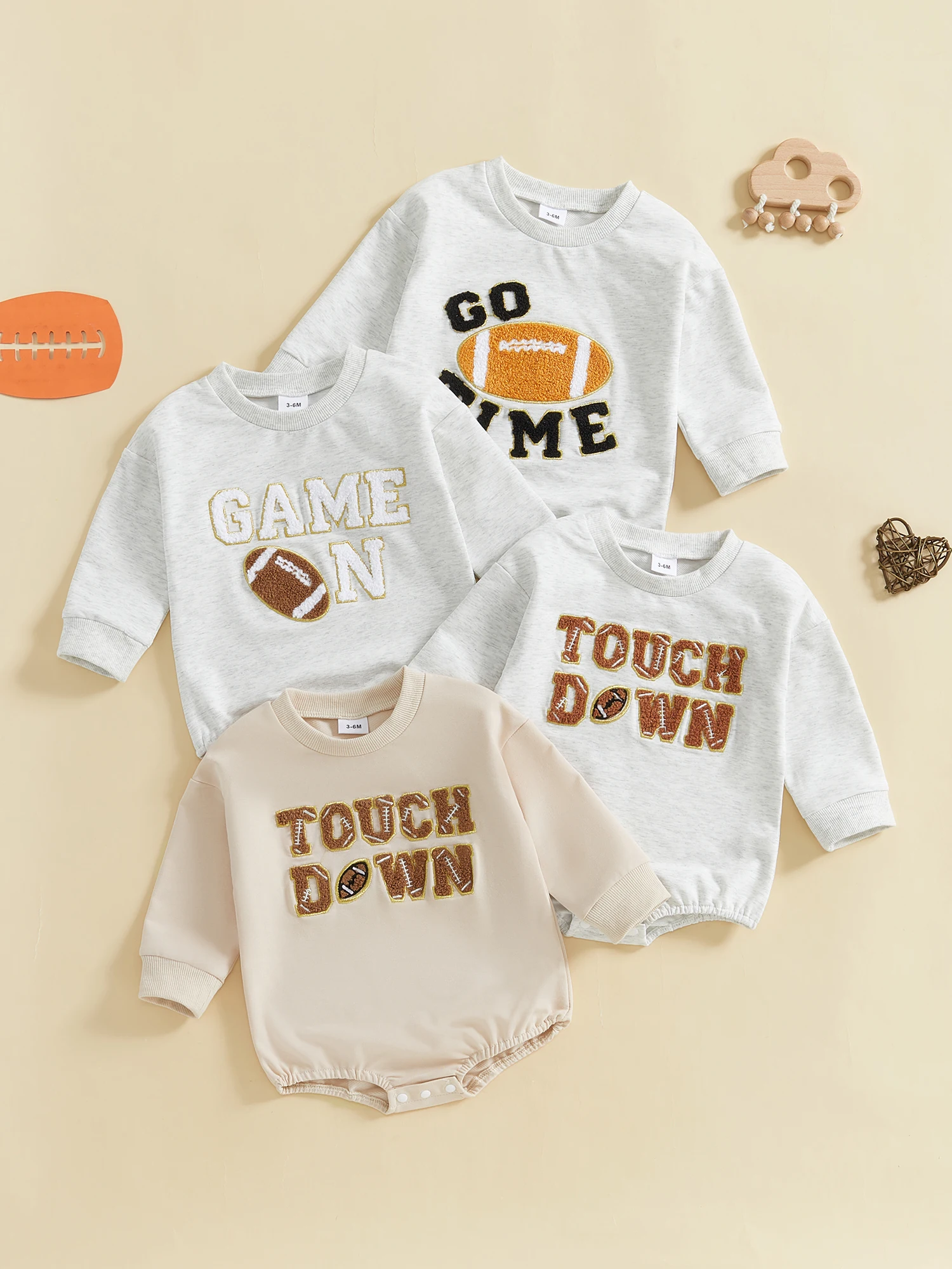 Baby Football Bubble Romper Rugby Letter Letter Embroidery Long Sleeve Bodysuit Neutral Fall Clothes