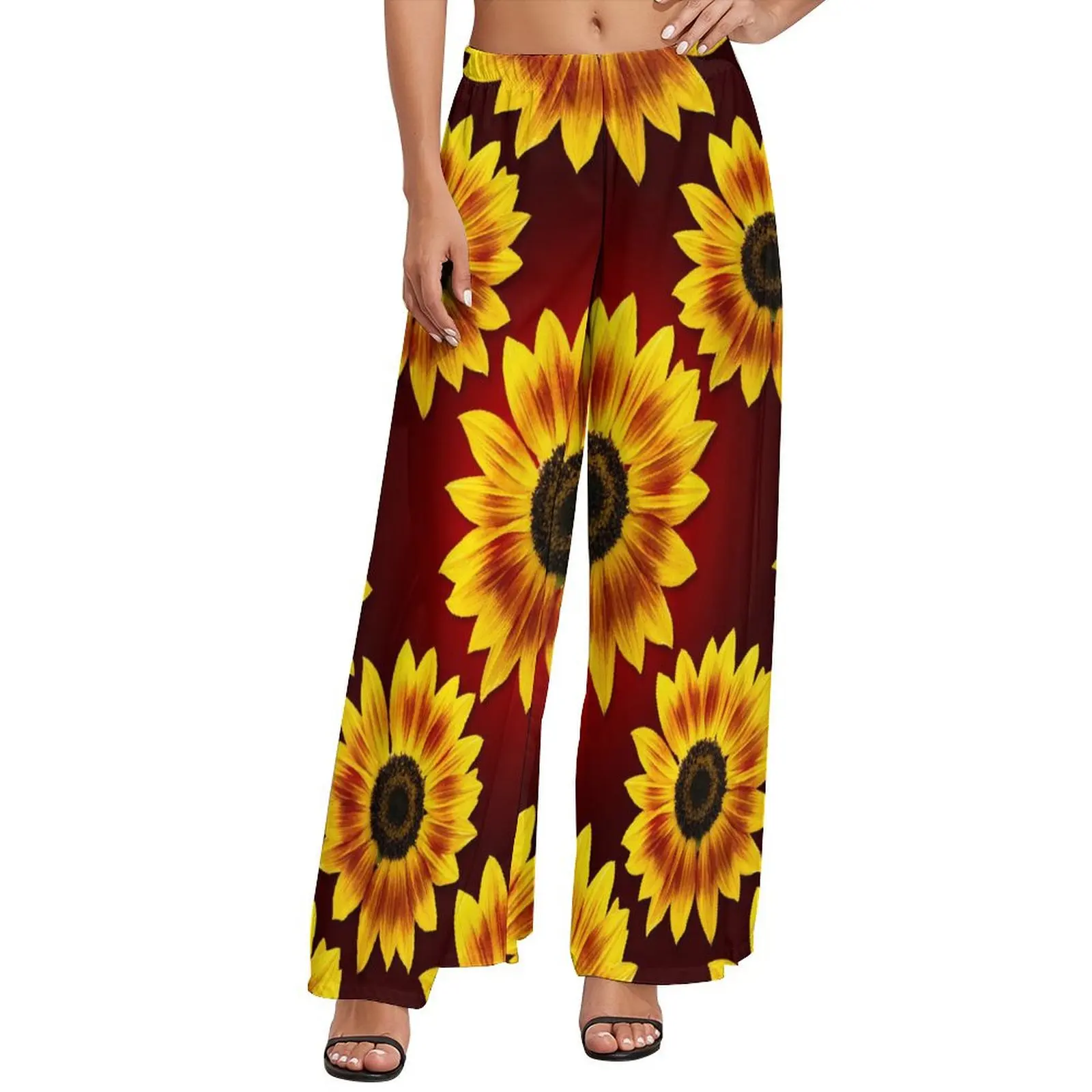 

Music Box Sunflower Pants Flower Print Home Wide Leg Pants Female Oversized Street Fashion Printed Straight Trousers