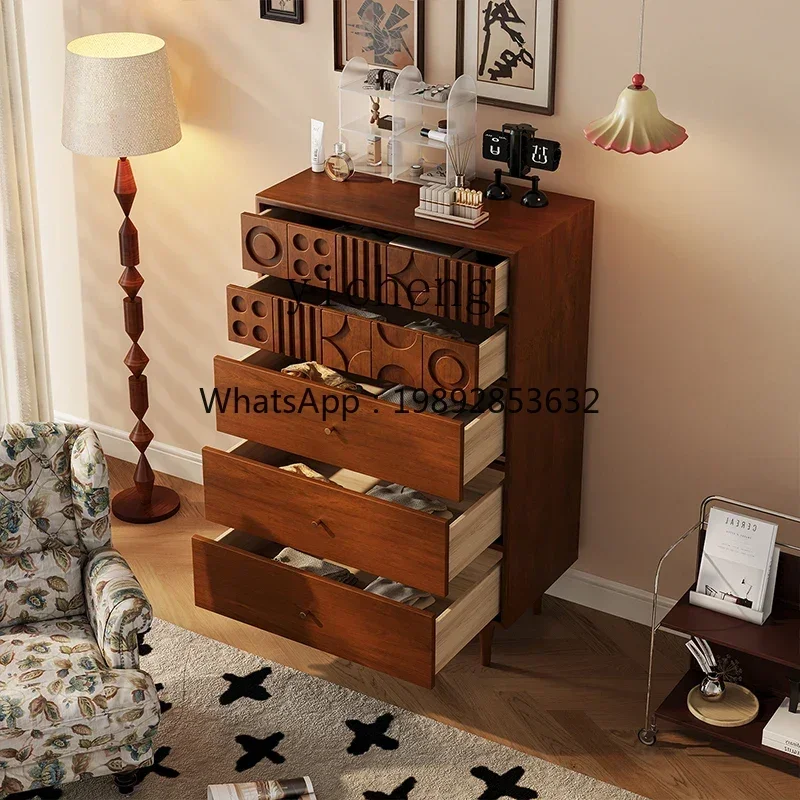 M3-20 Mittelalterlicher Schlichter Schlafzimmer- und Wohnzimmerschrank Retro Geschnitzter Massivholz-Aufbewahrungsschrank