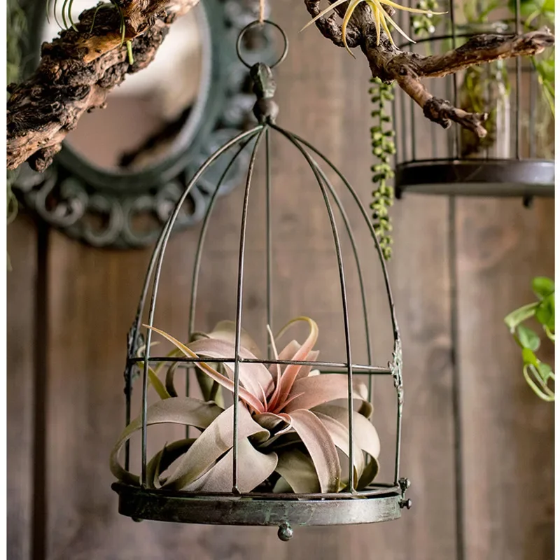 Elegant Iron Art Birdcage Candle Holder Vintage Suspended Design Multifunctional Hanging Planter Chic Window Display Decor