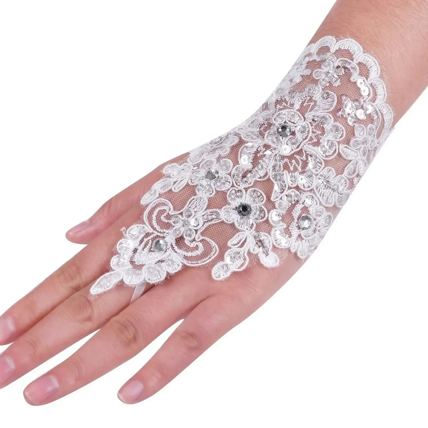 Lace Fingerless Rhinestone Bridal Gloves for Wedding Party 2022