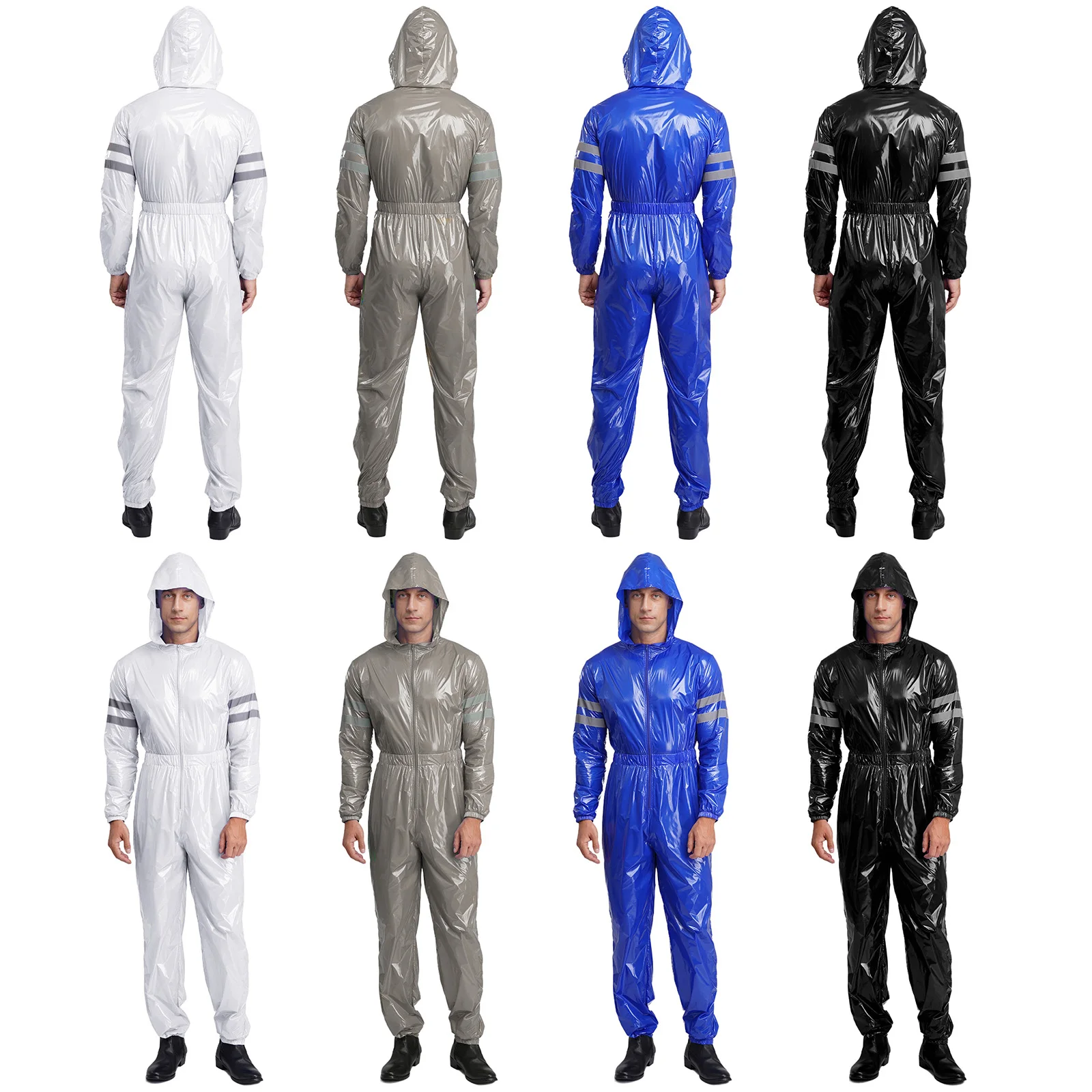 الرجال مقاوم للماء مقنعين المآزر معطف واق من المطر وضوح عالية شرائط عاكسة مرونة الخصر سستة لامعة بذلة ورشة عمل موحدة